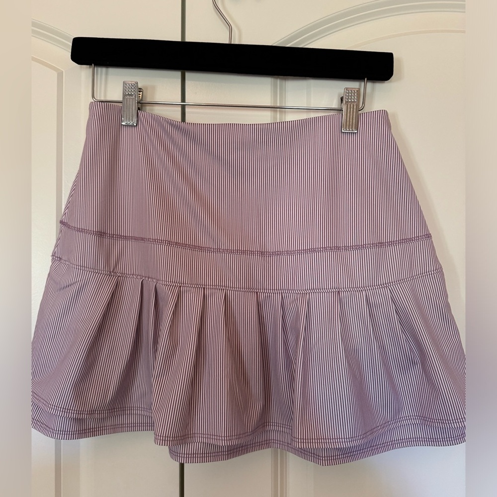 Lucky in Love Tennis Skirt in pretty purple/magenta stripe